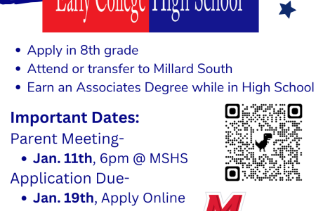 Millard South High School Early College High School • Apply in 8th grade • Attend or transfer to Millard South • Earn an Associates Degree while in High School Important Dates: Parent Meeting- • Jan. 11th, 6pm @ MSHS Application Due- • Jan. 19th, Apply Online https://www.mpsomaha.org/departments/curriculum/early-college
