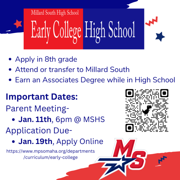 Millard South High School Early College High School • Apply in 8th grade • Attend or transfer to Millard South • Earn an Associates Degree while in High School Important Dates: Parent Meeting- • Jan. 11th, 6pm @ MSHS Application Due- • Jan. 19th, Apply Online https://www.mpsomaha.org/departments/curriculum/early-college